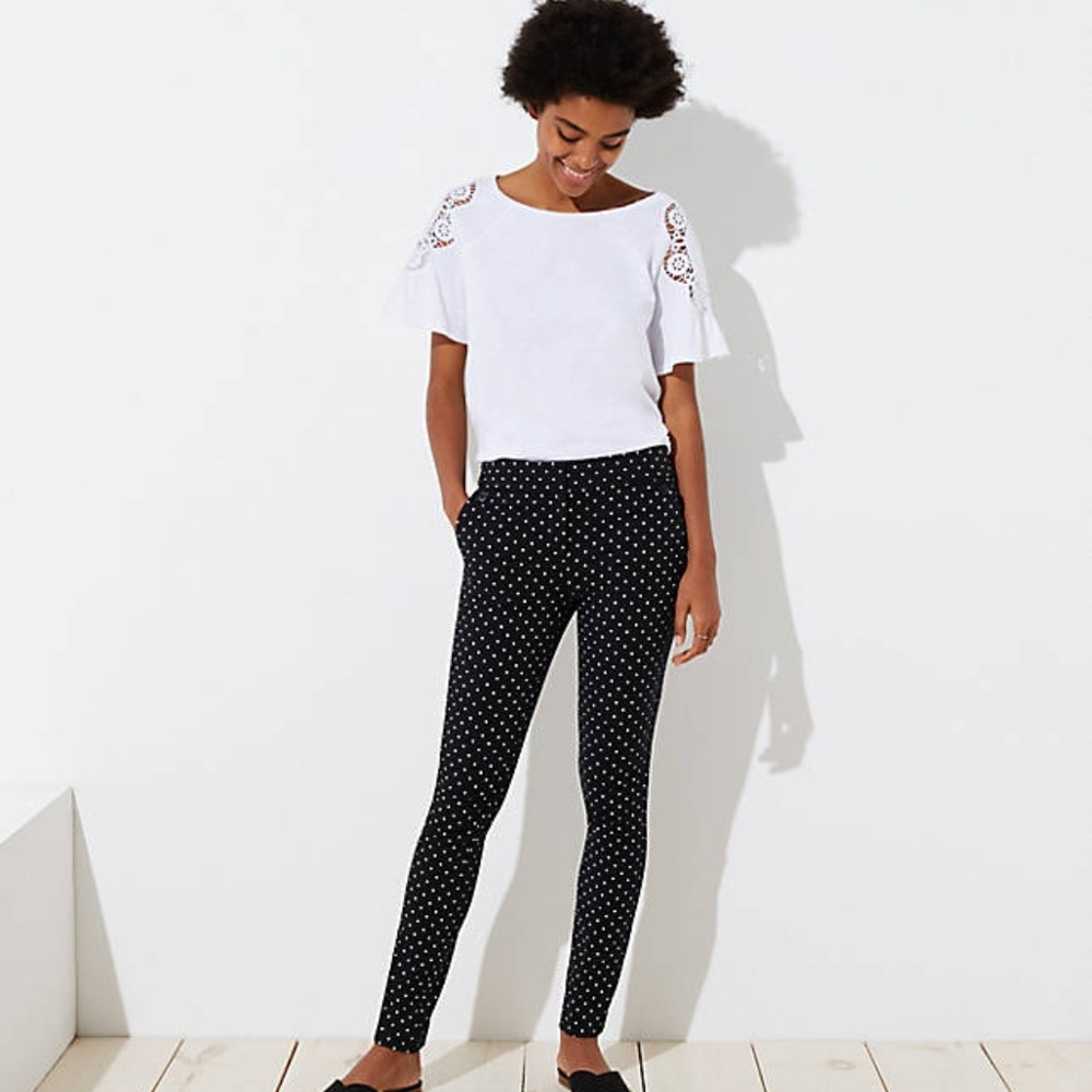 LOFT Women's Petite Skinny Polka Dot Ankle Pants